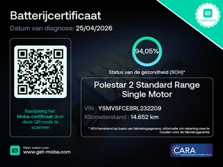 Polestar 2 SINGLE MOTOR 69 KWH SOH 94,05%  | 360 camera | El. achterklep | El. verstelbare stoel / 29