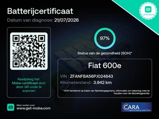 Fiat 600e Urban 54 kWh SOH 97% Pack Style Apple CarPlay / 10